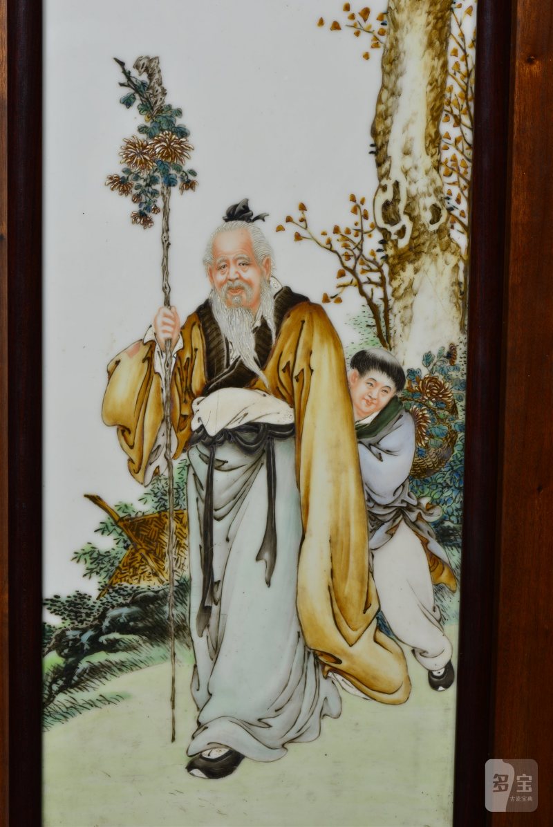 民国 王大凡两尺六落地粉彩「渊明爱菊」长条挂屏 - 图4